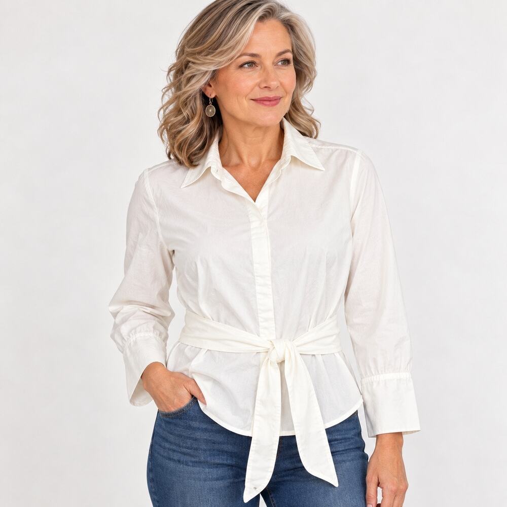 Coldwater Creek Womens Blouse Shirt Top Button Down Collared Off White Medium